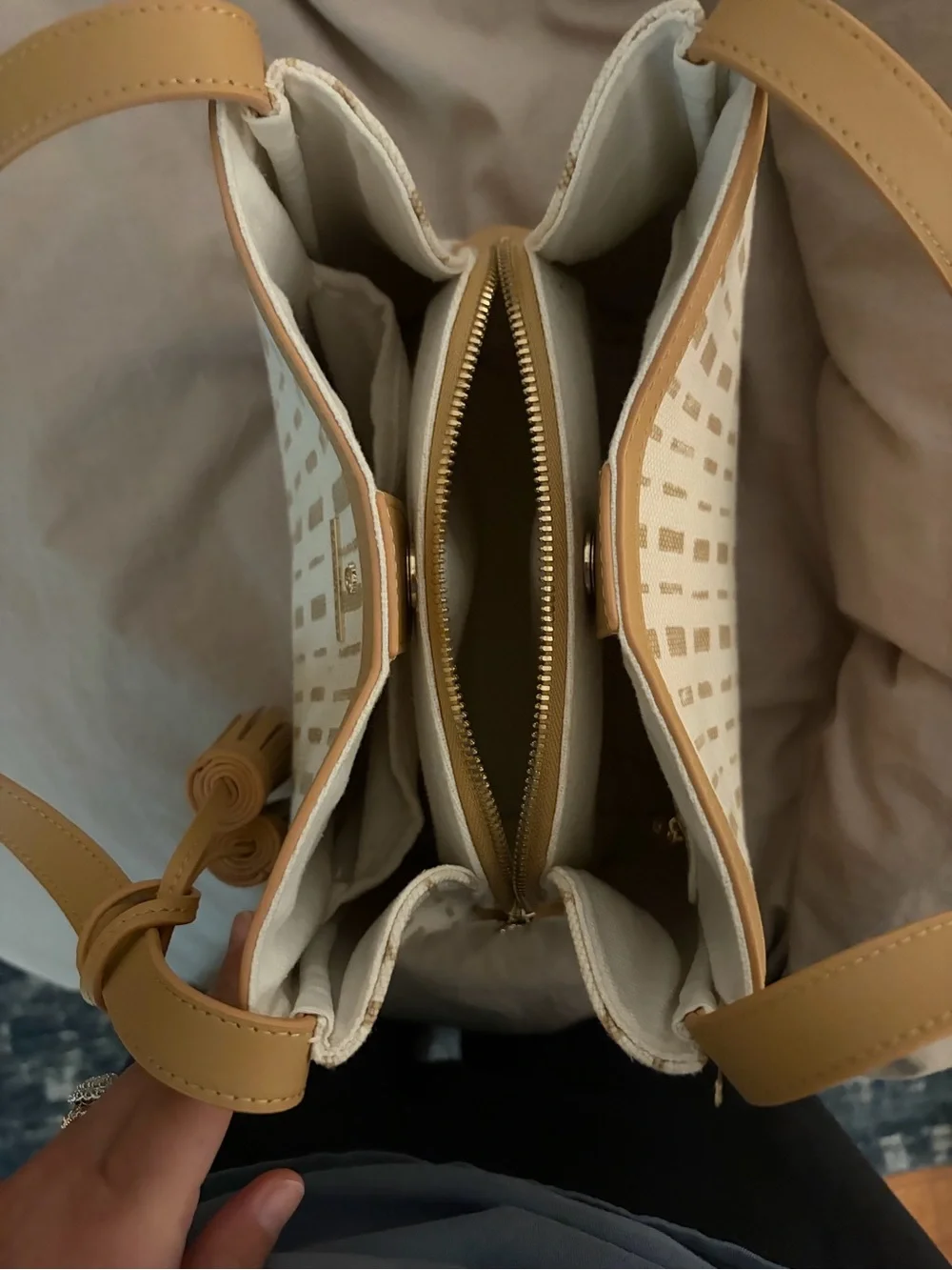 Spartina 449 Cream & Tan Patterned Woven Tote with Tassel